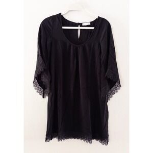 Socialite Black Tunic Dress Lace Trim Keyhole Casual‎ Flowy Medium